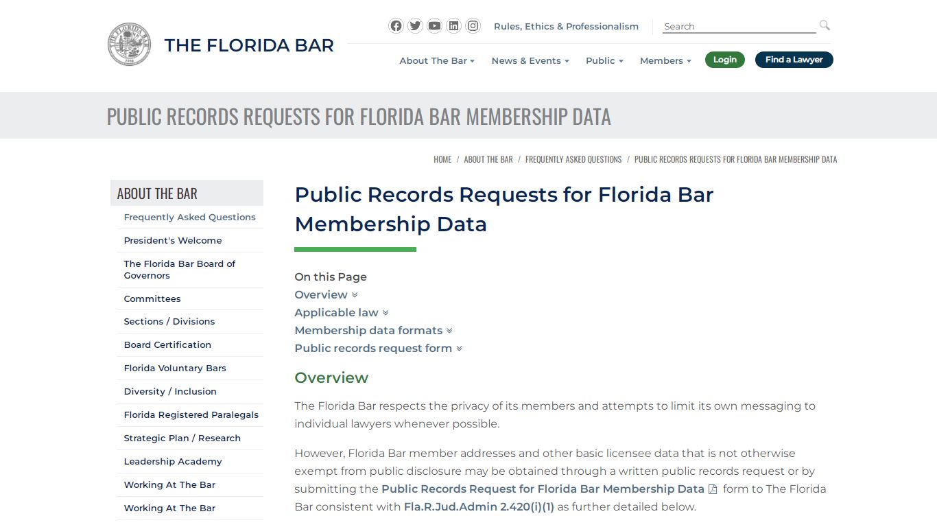 Public Records Requests for Florida Bar Membership Data ...