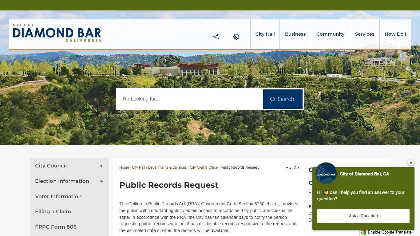 Public Records Request | Diamond Bar, CA